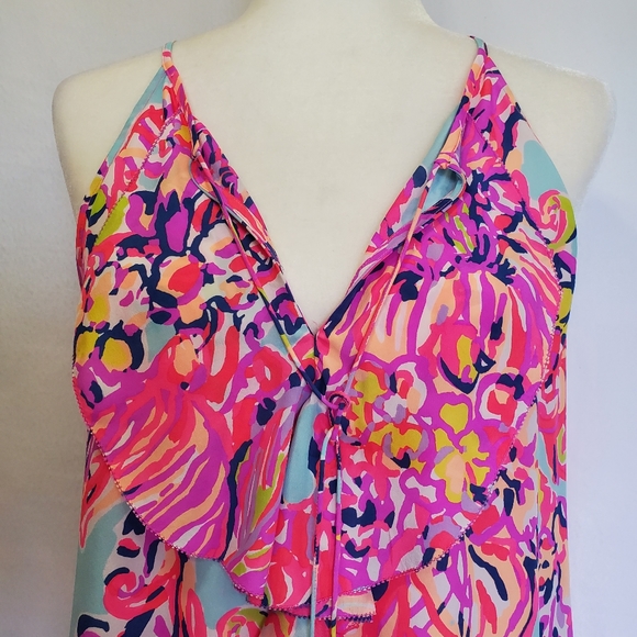 Lilly Pulitzer Lachelle Silk Top Small Serene Blue Big‎ Escapade Tassels S - Picture 6 of 14